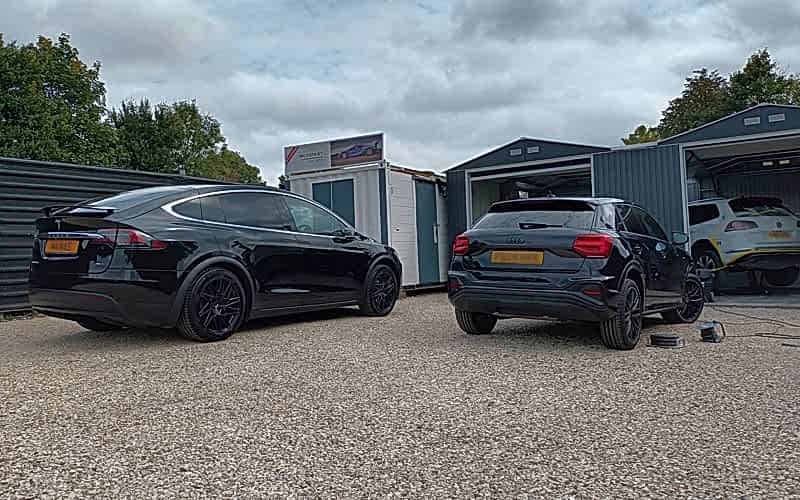 Tesla Model X undergoing paint correction process